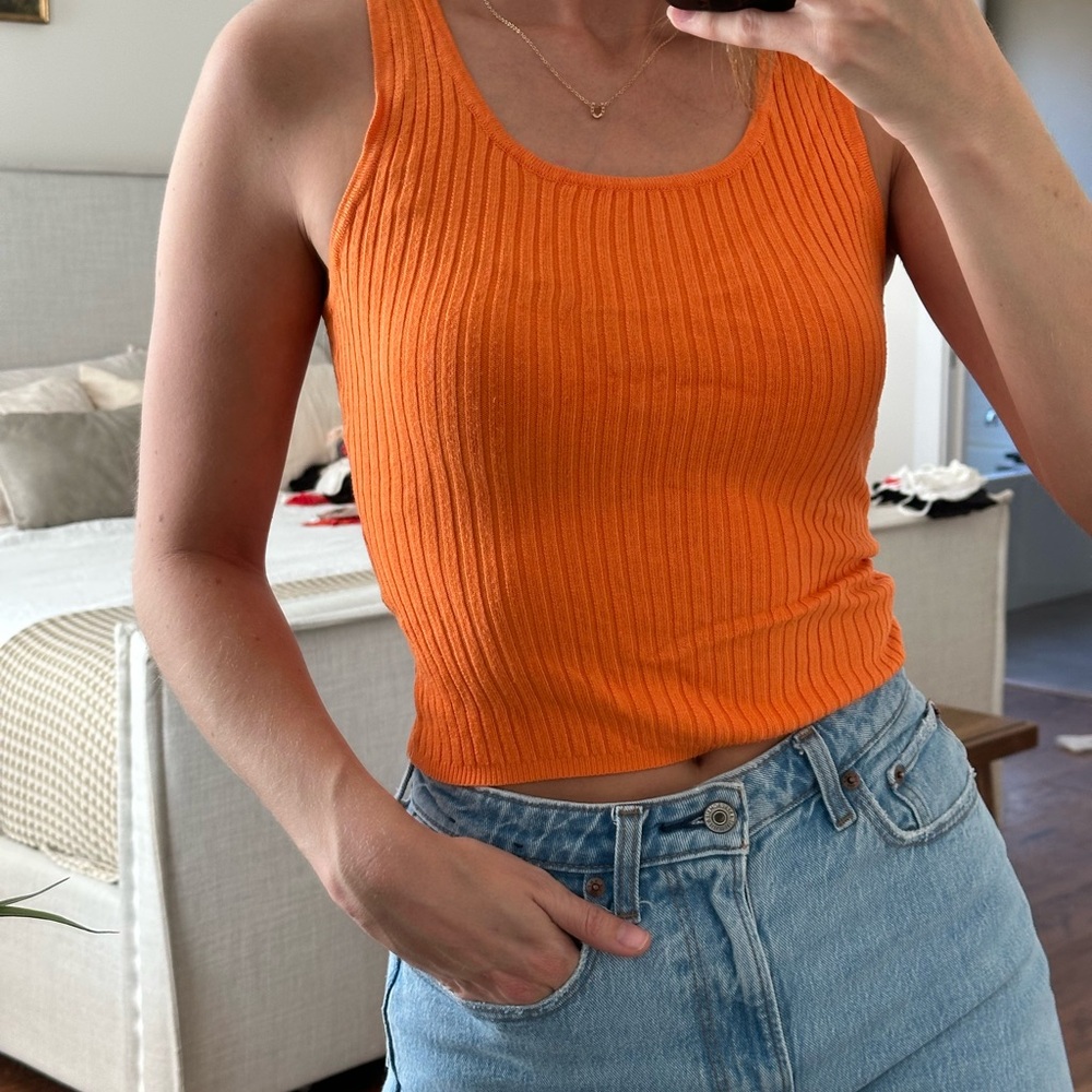 Orange Ribbed Tank Top